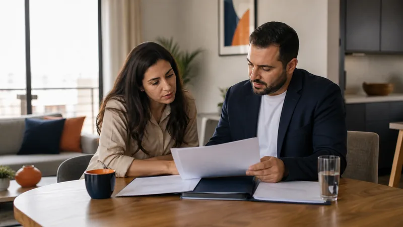 Buyer and property adviser reviewing a project release sheet and unit information.