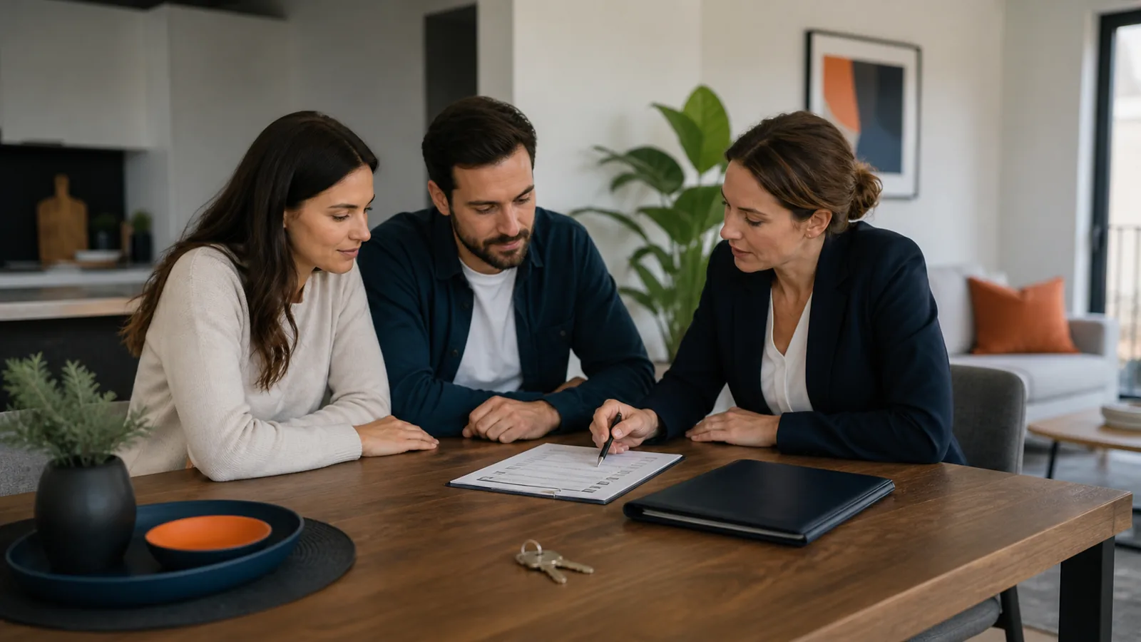 Buyers reviewing the handover checklist before receiving a property.
