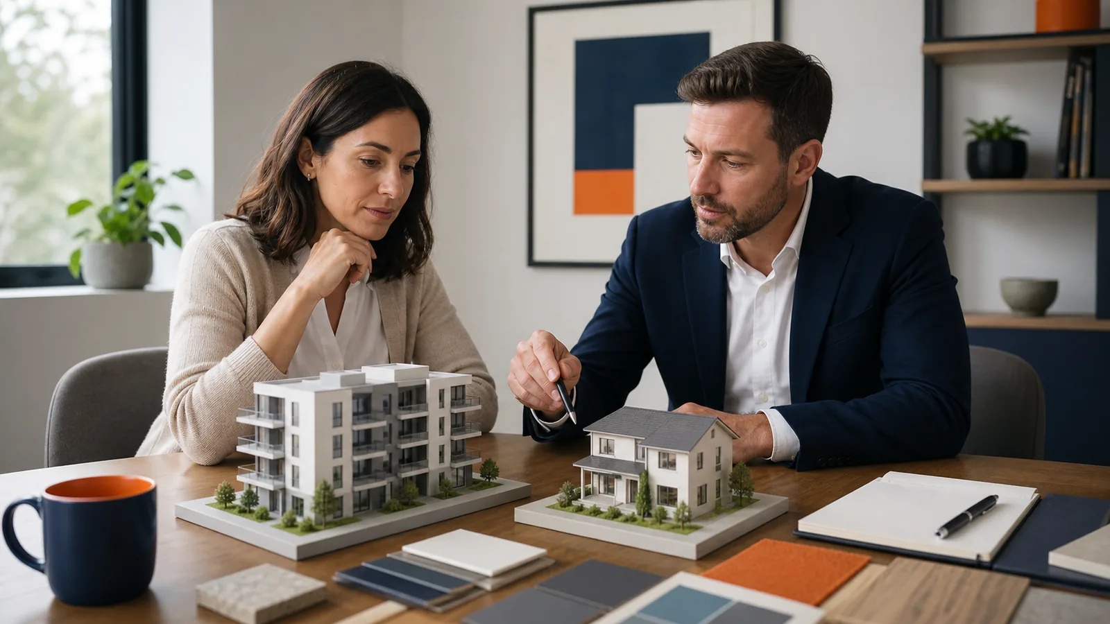 Buyer comparing new-development and resale property options.