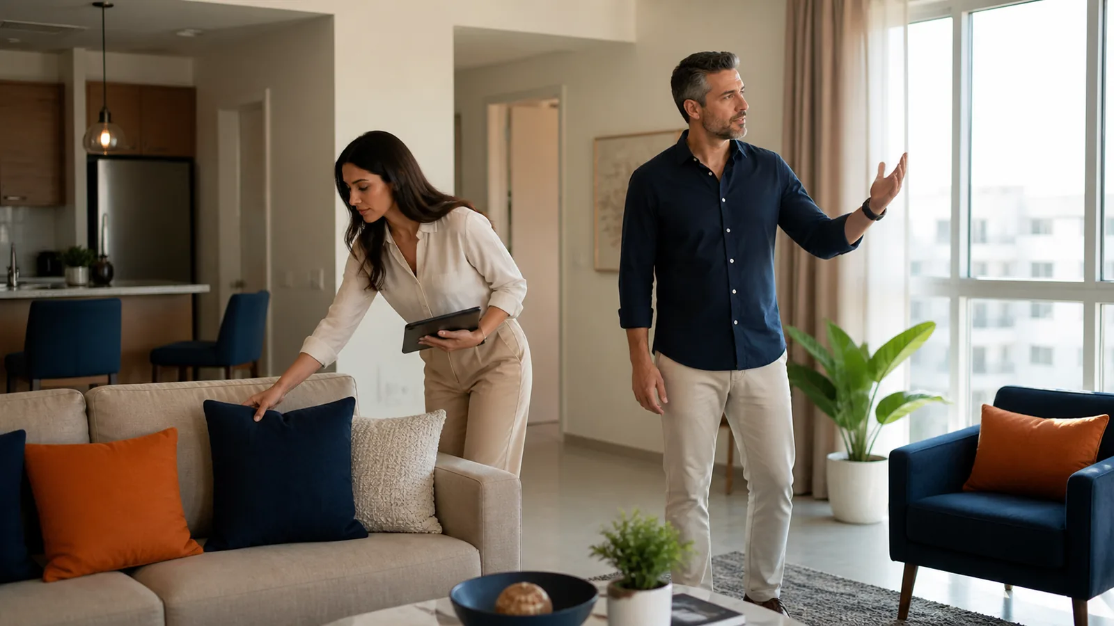 الرئيسيةowner and adviser preparing an apartment for sale.